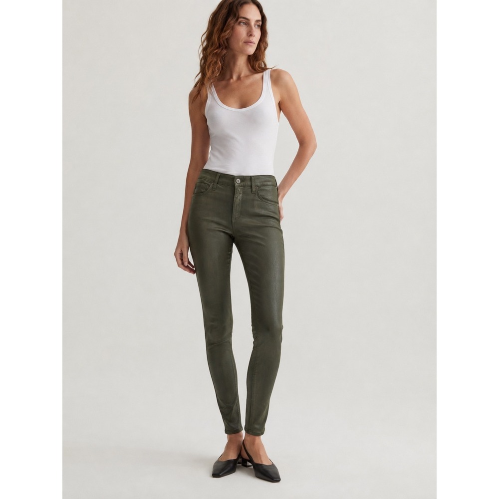 AG Adriano Goldschmied Farrah Skinny Ankle Coated Jeans Olive Green 27 Regular